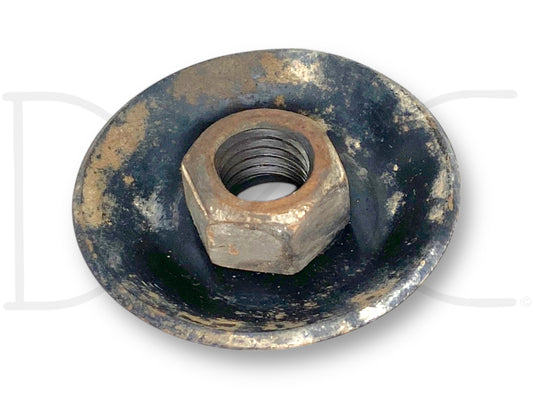 99-07 Ford F250 F350 Front Lower Coil Spring Retainer Washer W/ Nut 2WD used part showing light wear, compatible with Ford Powerstroke diesel models including 7.3L, 4R100 transmission, suitable for 1999-2007 Ford F-250, F-350, F-450, and F-550 trucks.