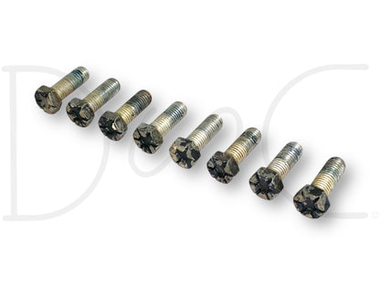 99-04 Ford F250 F350 SRW Sterling 10.5 Rear Axle Shaft Flange Bolt Set 8 Bolts, used condition with light wear, suitable for 1999-2004 Ford Excursion F-250 and F-350 trucks, compatible with 7.3L diesel 4R100 transmission models.