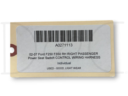 02-07 Ford F250 F350 RH Right Passenger Power Seat Switch Control Wiring Harness