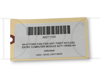 04-07 Ford F250 F350 Anti Theft Keyless Entry Computer Module 4C7T-15K602-Ah