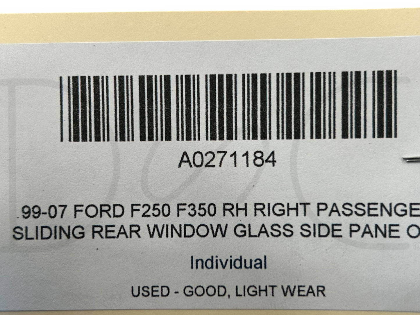 99-07 Ford F250 F350 RH Right Passenger Sliding Rear Window Glass Side Pane OEM