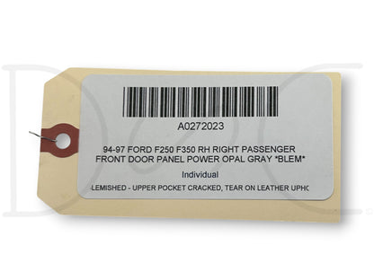94-97 Ford F250 F350 RH Right Passenger Front Door Panel Power Opal Gray *Blem*