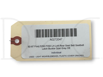 92-97 Ford F250 F350 LH Left Rear Seat Belt Seatbelt Latch Buckle Opal Gray OE