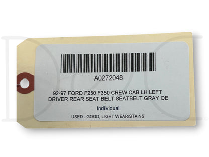 92-97 Ford F250 F350 Crew Cab LH Left Driver Rear Seat Belt Seatbelt Gray OE