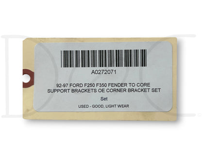92-97 Ford F250 F350 Fender To Core Support Brackets OE Corner Bracket Set