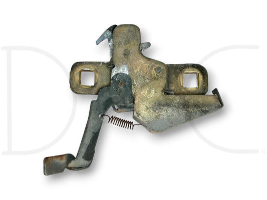 87-97 Ford F250 F350 Hood Latch Catch Assembly OEM used part in good condition with light wear, compatible with 1987-1997 F-250 and F-350 trucks.