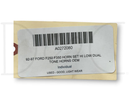 92-97 Ford F250 F350 Horn Set Hi Low Dual Tone Horns OEM