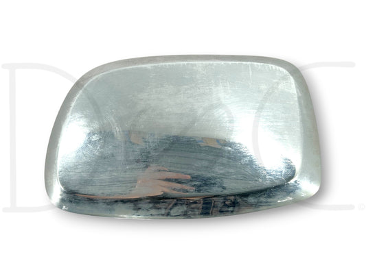 92-97 Ford F250 F350 RH Right Passenger Side Door Mirror Trim Cap Chrome OEM used part with light wear, scratches, and surface blemishes for Ford Super Duty trucks.