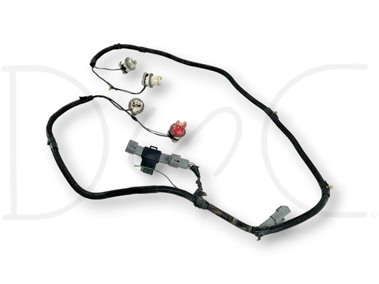 92-97 Ford F250 F350 SRW Pickup Bed Taillight Wiring Harness OEM used condition with light wear, several wires tapped, and missing one bulb retainer clip, compatible with 92-97 Ford F-250 F-350 trucks.
