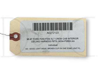 96-97 Ford F250 F350 XLT Crew Cab Interior Ceiling Harness F6Ts-14334-P260H Aa