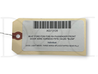 96-97 Ford F250 F350 RH Passenger Front Door Wire Harness F6Tb-14A265 *Blem*