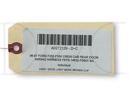 96-97 Ford F250 F350 Crew Cab Rear Door Wiring Harness F6Ts-14632-P260Y Ba