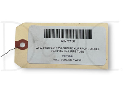 92-97 Ford F250 F350 SRW Pickup Front Diesel Fuel Filler Neck Pipe Tube