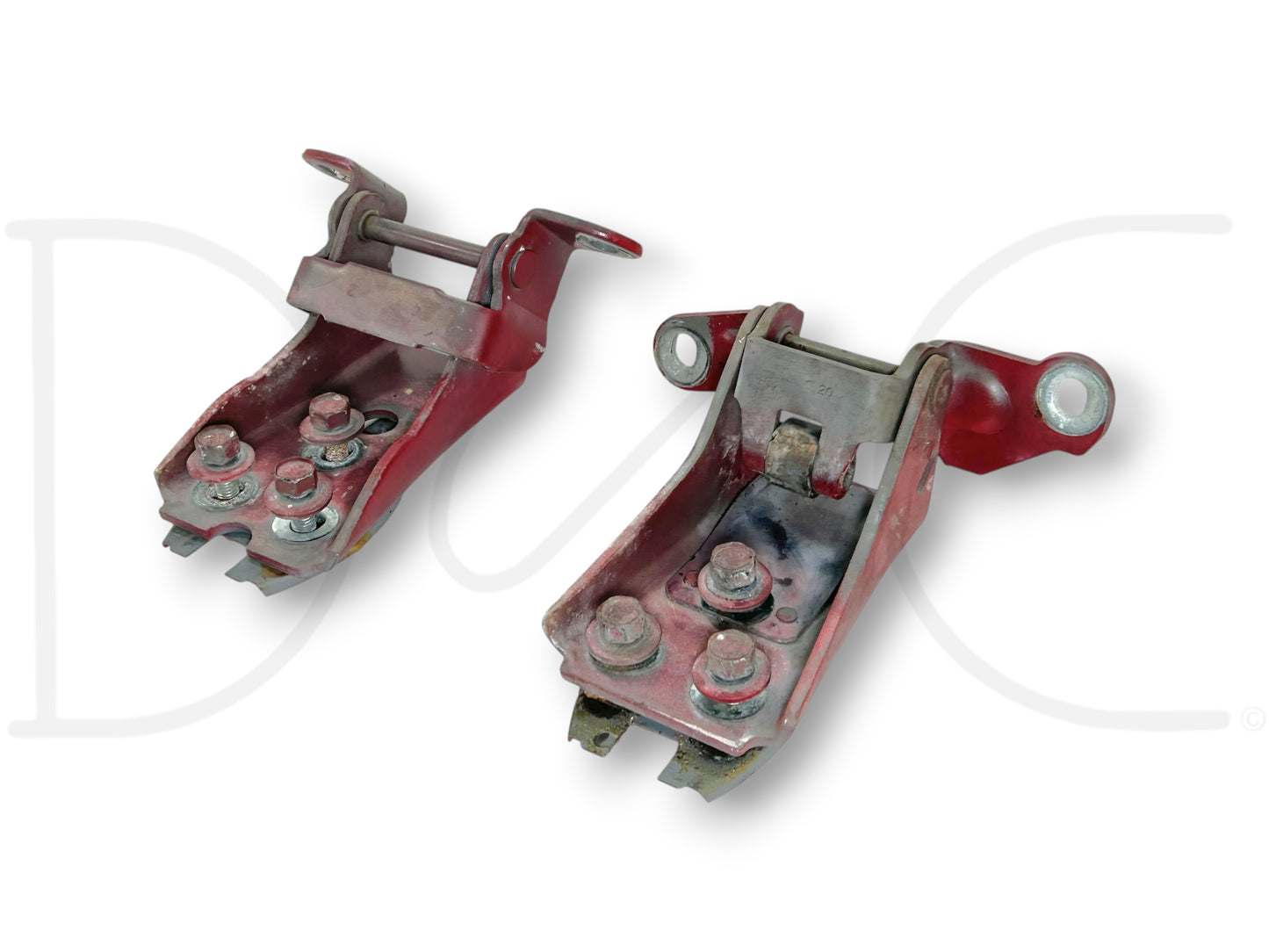 80-96 Ford F250 F350 LH Left Driver Front Door Hinge Set Red Upper Lower OEM