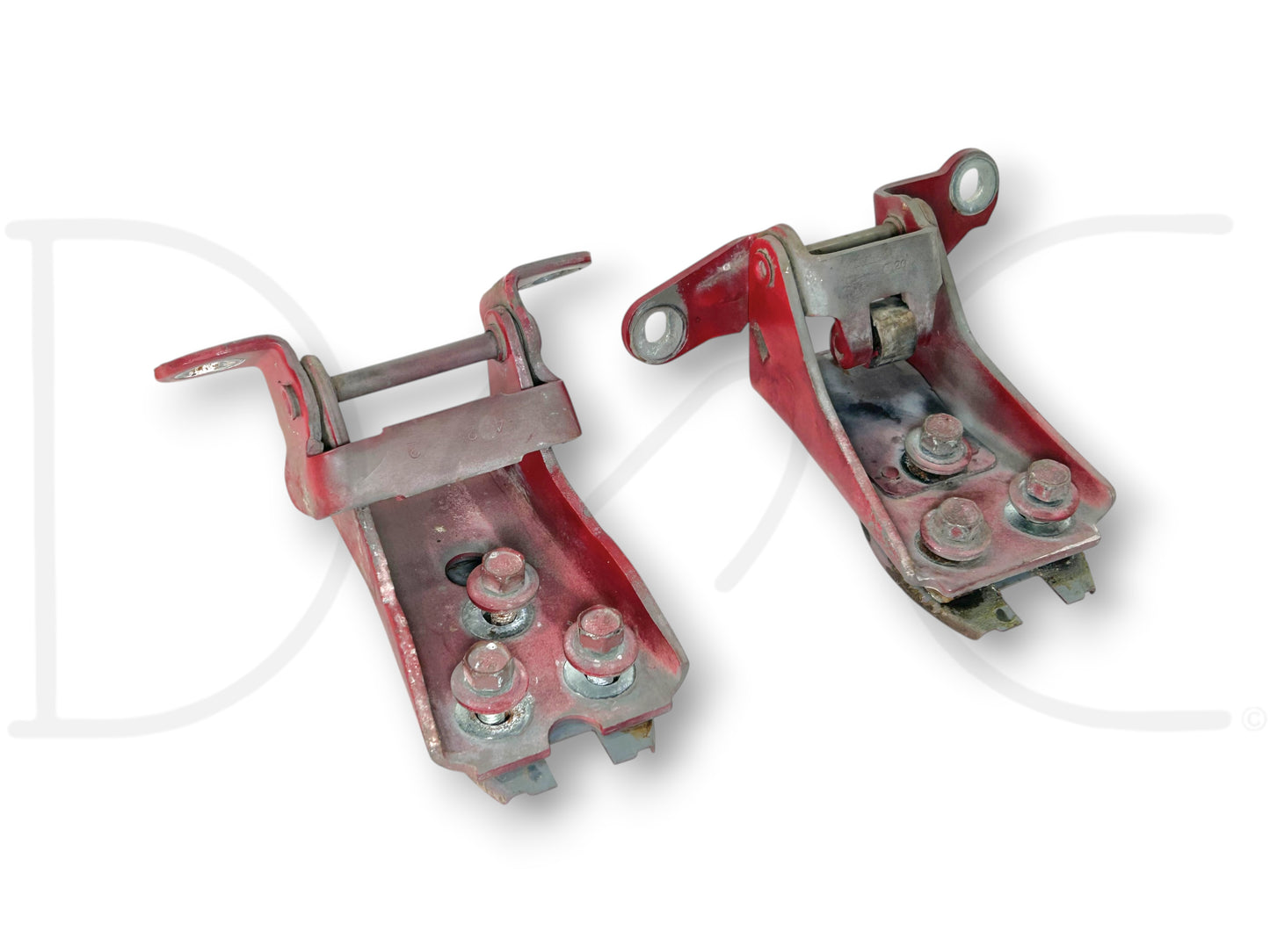 80-96 Ford F250 F350 LH Left Driver Front Door Hinge Set Red Upper Lower OEM
