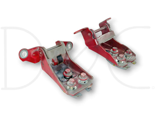 80-96 Ford F250 F350 RH Right Passenger Front Door Hinge Set Red Upper Lower OEM used good condition light wear suitable for 1992-1996 Ford F-250 F-350 trucks