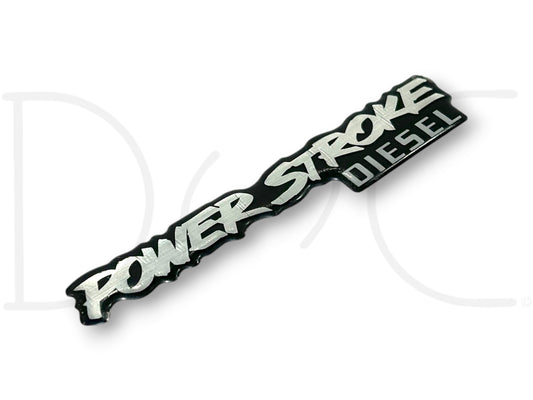 94-97 Ford F250 F350 Powerstroke Diesel Fender Badge Emblem Logo OEM used with light wear and small blemishes, compatible with 1994-1997 F-250 F-350 trucks.