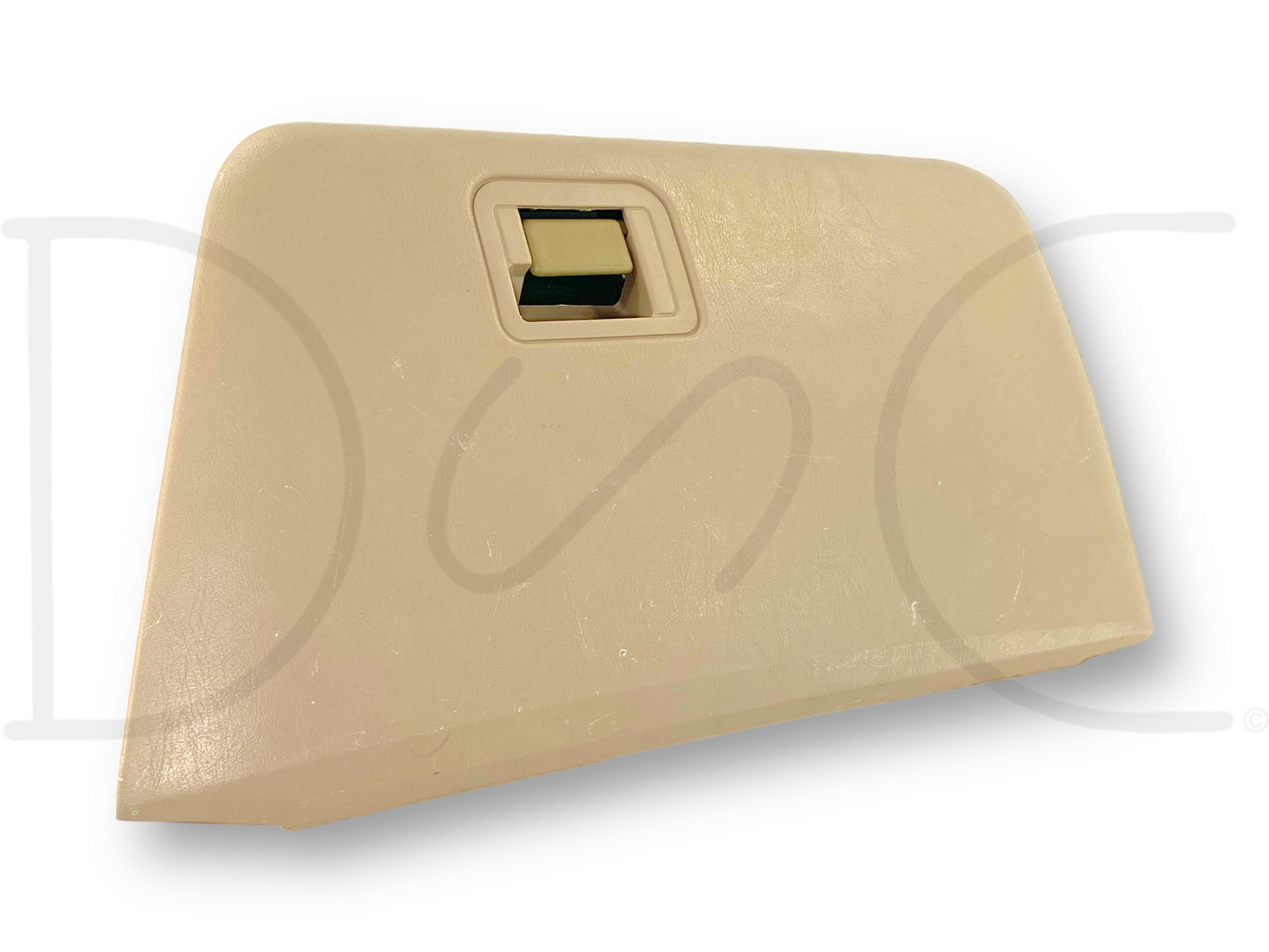 03-07 Ford F250 F350 Super Duty Tan Glove Box Storage Compartment, used condition with light wear and scratches, compatible with 2003-2007 Ford F-250, F-350, F-450, and F-550 models, tan color, designed for OE fitment.