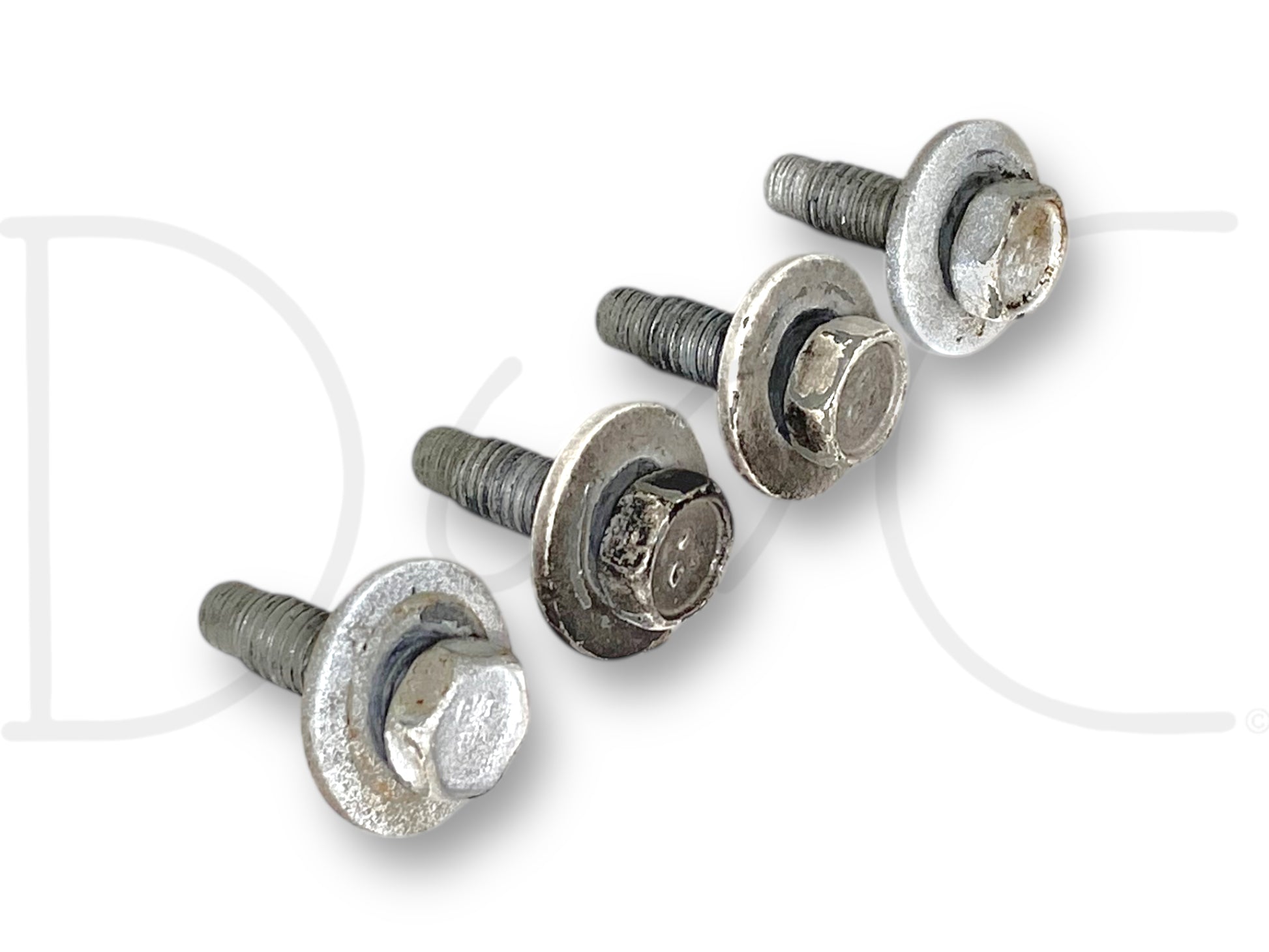 99-07 Ford Excursion F250 F350 Hood Hinge Bolt Set OEM [4] Bolts, used with light wear, suitable for 1999-2007 Ford Excursion and F-250 through F-550 trucks, featuring OEM quality and designed for Powerstroke diesel and Super Duty applications.