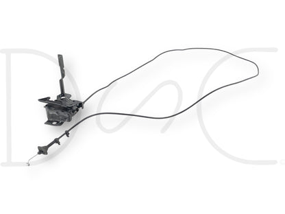 99-07 Ford F250 F350 Front Hood Latch Catch Lock Release Cable Assembly OE, used condition with light wear, compatible with 1999-2007 Ford F-250, F-350, F-450, F-550 trucks, designed for 6.0L Powerstroke diesel engines and 5R110 transmission models.