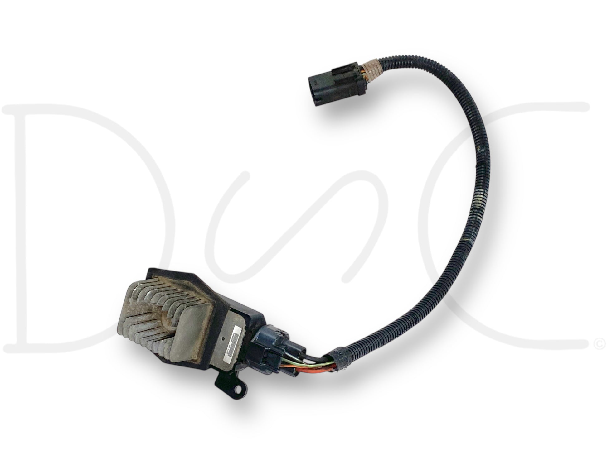 Used 05-07 Ford F250 F350 Auto Climate HVAC Fan Blower Motor Resistor OE with wiring harness, showing light wear and a broken clip on the plug, compatible with 6.0L diesel Ford Super Duty trucks including F-250, F-350, F-450, and F-550 models.