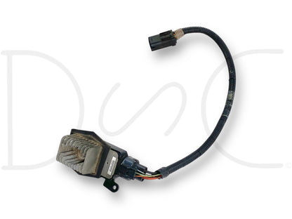 Used 05-07 Ford F250 F350 Auto Climate HVAC Fan Blower Motor Resistor OE with wiring harness, showing light wear and a broken clip on the plug, compatible with 6.0L diesel Ford Super Duty trucks including F-250, F-350, F-450, and F-550 models.
