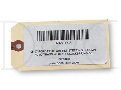 05-07 Ford F250 F350 Tilt Steering Column Auto Trans W/ Key & Clockspring OE
