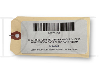 99-07 Ford F250 F350 Center Middle Sliding Rear Window Back Glass Pane *Blem*