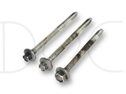 03-07 Ford F250 F350 6.0 6.0L Diesel Ac A/C Compressor Mount Bolts Bolt Set OE showing three used, light wear steel bolts with hex heads designed for secure mounting in diesel truck air conditioning systems.