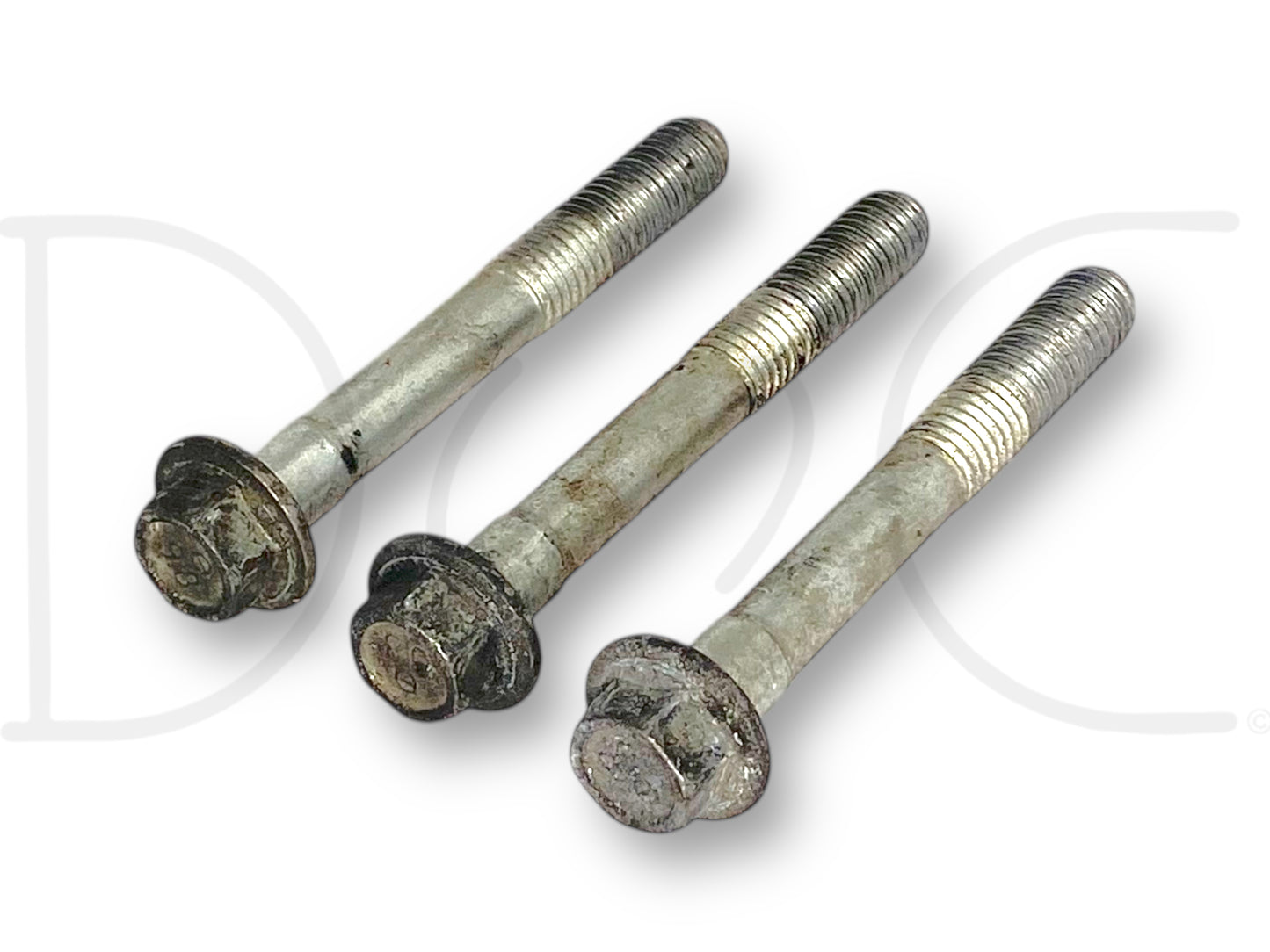 03-07 Ford F250 F350 6.0 6.0L Diesel Alternator Mounting Bolts Bolt Set OE showing three used metal bolts with light wear, compatible with Ford Super Duty trucks.