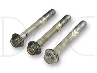 03-07 Ford F250 F350 6.0 6.0L Diesel Alternator Mounting Bolts Bolt Set OE showing three used metal bolts with light wear, compatible with Ford Super Duty trucks.