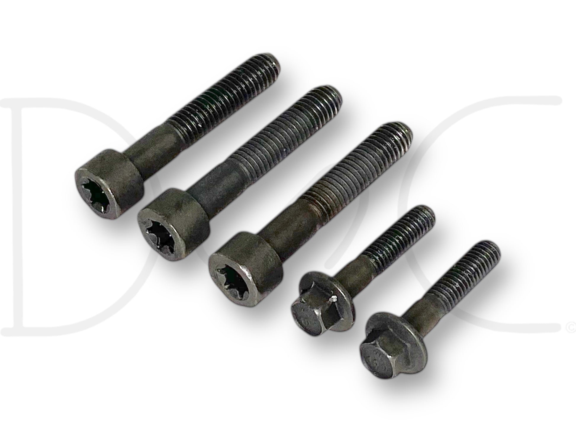 05-07 Ford F250 F350 6.0 6.0L HPOP High Pressure Oil Pump Bolts OE Bolt Set consisting of five used bolts with light wear, compatible with 2005-2007 Ford Super Duty trucks.