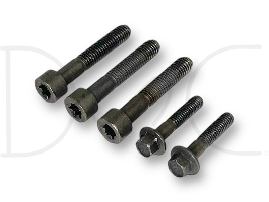 05-07 Ford F250 F350 6.0 6.0L HPOP High Pressure Oil Pump Bolts OE Bolt Set consisting of five used bolts with light wear, compatible with 2005-2007 Ford Super Duty trucks.