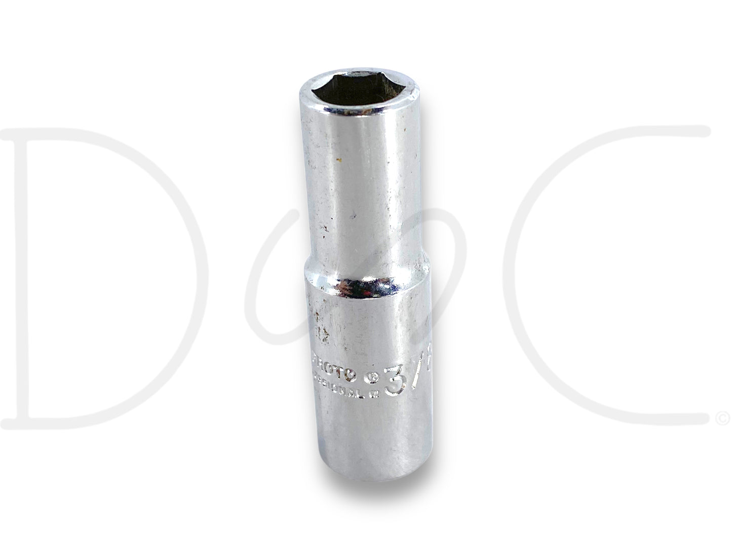 Used good condition Proto 3/8" Deep Socket 3/8" Drive 6 Point Sae 6Pt Chrome USA 5012H with light wear, suitable for Ford Powerstroke diesel engine repairs and maintenance. Chrome finish for durability and corrosion resistance.
