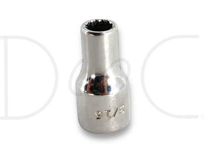 Bonney 3/16" Shallow Socket 1/4" Drive 12 Point Sae 12Pt Chrome USA V6, used with good condition and light wear, designed for precision fitting in automotive or mechanical applications.