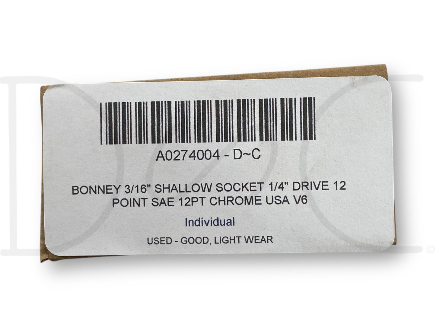 Bonney 3/16" Shallow Socket 1/4" Drive 12 Point Sae 12Pt Chrome USA V6