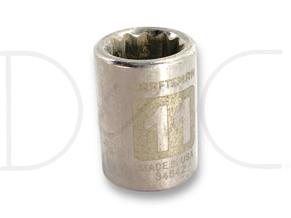 Craftsman 11MM Socket 3/8" Drive 12 Point Metric 12Pt Chrome USA 34642 used socket with light wear, designed for precision fitment on metric fasteners, suitable for Ford powerstroke diesel parts and other automotive repair applications.