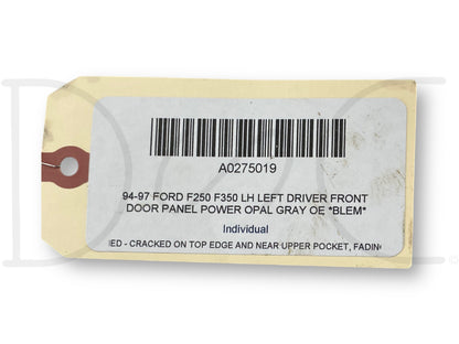 94-97 Ford F250 F350 LH Left Driver Front Door Panel Power Opal Gray OE *Blem*