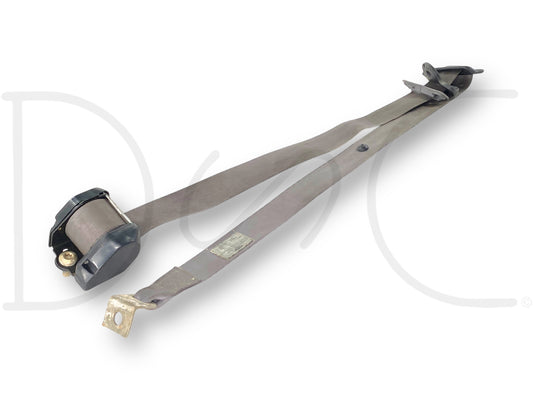 92-97 Ford F250 F350 Crew Cab LH Left Driver Front Seat Belt Seatbelt Gray OE used with light wear and stains, compatible with 1992-1997 Ford F-250 and F-350 trucks, designed for durability and safety in crew cab models.