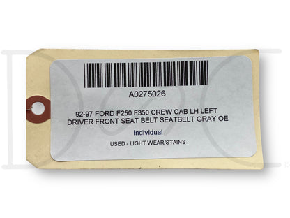 92-97 Ford F250 F350 Crew Cab LH Left Driver Front Seat Belt Seatbelt Gray OE