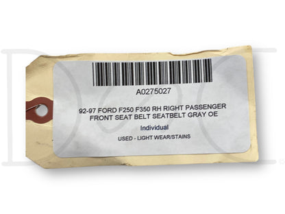 92-97 Ford F250 F350 RH Right Passenger Front Seat Belt Seatbelt Gray OE
