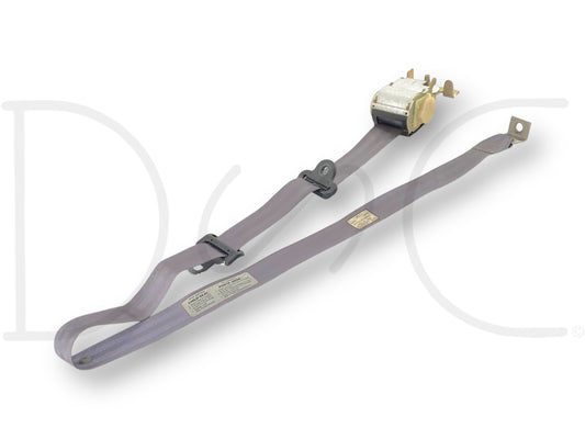 92-97 Ford F250 F350 Crew Cab LH Left Driver Rear Seat Belt Seatbelt Gray OE, used condition with light wear and stains, compatible with 1992-1997 Ford F-250 and F-350 trucks including 7.3L diesel models, genuine OE part designed for reliability and proper fit.