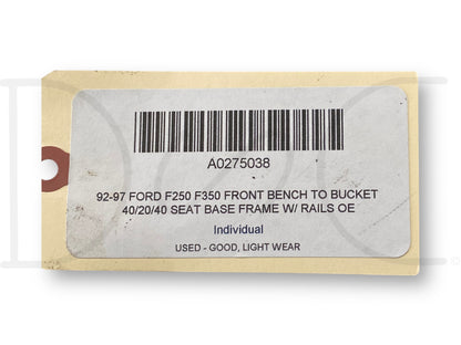 92-97 Ford F250 F350 Front Bench To Bucket 40/20/40 Seat Base Frame W/ Rails OE