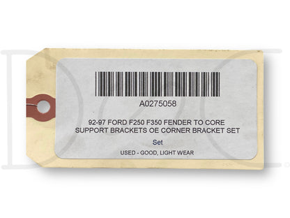 92-97 Ford F250 F350 Fender To Core Support Brackets OE Corner Bracket Set