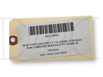 96-97 Ford F250 F350 7.3 7.3L Diesel PCM Mle0 ECM Computer Module F7Tf-12A650-Sa