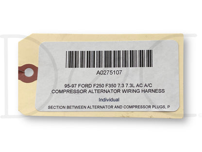 95-97 Ford F250 F350 7.3 7.3L Ac A/C Compressor Alternator Wiring Harness *Blem*