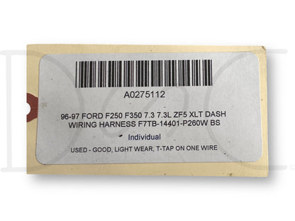 96-97 Ford F250 F350 7.3 7.3L ZF5 XLT Dash Wiring Harness F7Tb-14401-P260W Bs