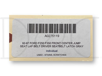 92-97 Ford F250 F350 Front Center Jump Seat Lap Belt Driver Seatbelt Latch Gray