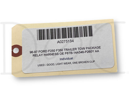 96-97 Ford F250 F350 Trailer Tow Package Relay Harness OE F6Tb-14A346-P260Y Aa