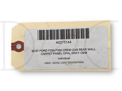 92-97 Ford F250 F350 Crew Cab Rear Wall Carpet Panel Opal Gray OEM